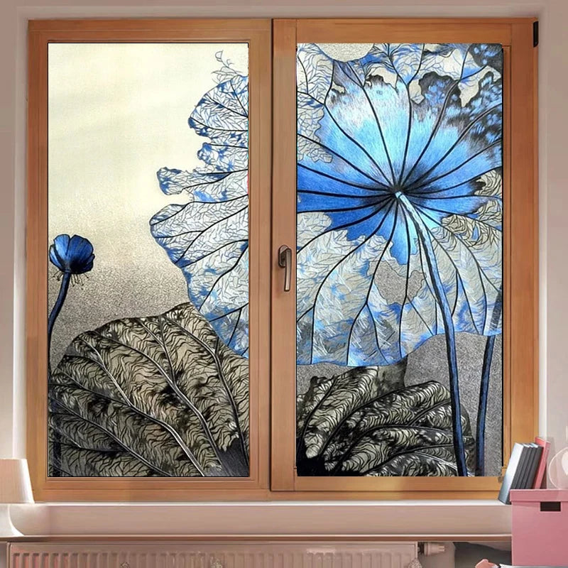 Custom Size Windows Stained Glass Films Door Stickers Wall sticker Art Opaque Satic Cling Lotus Poster Home Decor