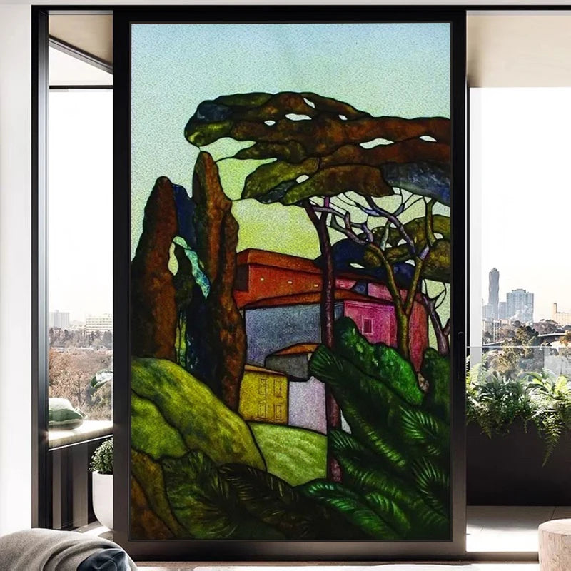 Custom size Glass Films,Stained Glass Stickers,Static Cling,Frosted Privacy Print Tree,For Window Door Home Decor