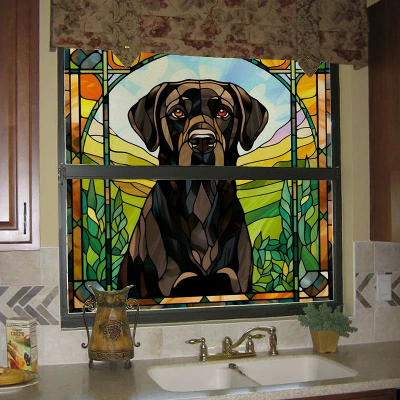 Custom size Window Film Stained Glass Films Frosted Privacy Static Cling Retro Dog Tiger Cat Sticker Bathroom Skylight Decor