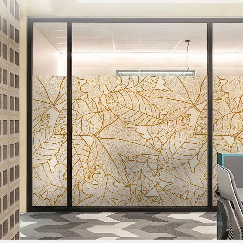 Customized Window Film,Frosted Stained Glass Films, Art Deco Design Leaves,Static Cling Remove Door Sticker,Home Decor