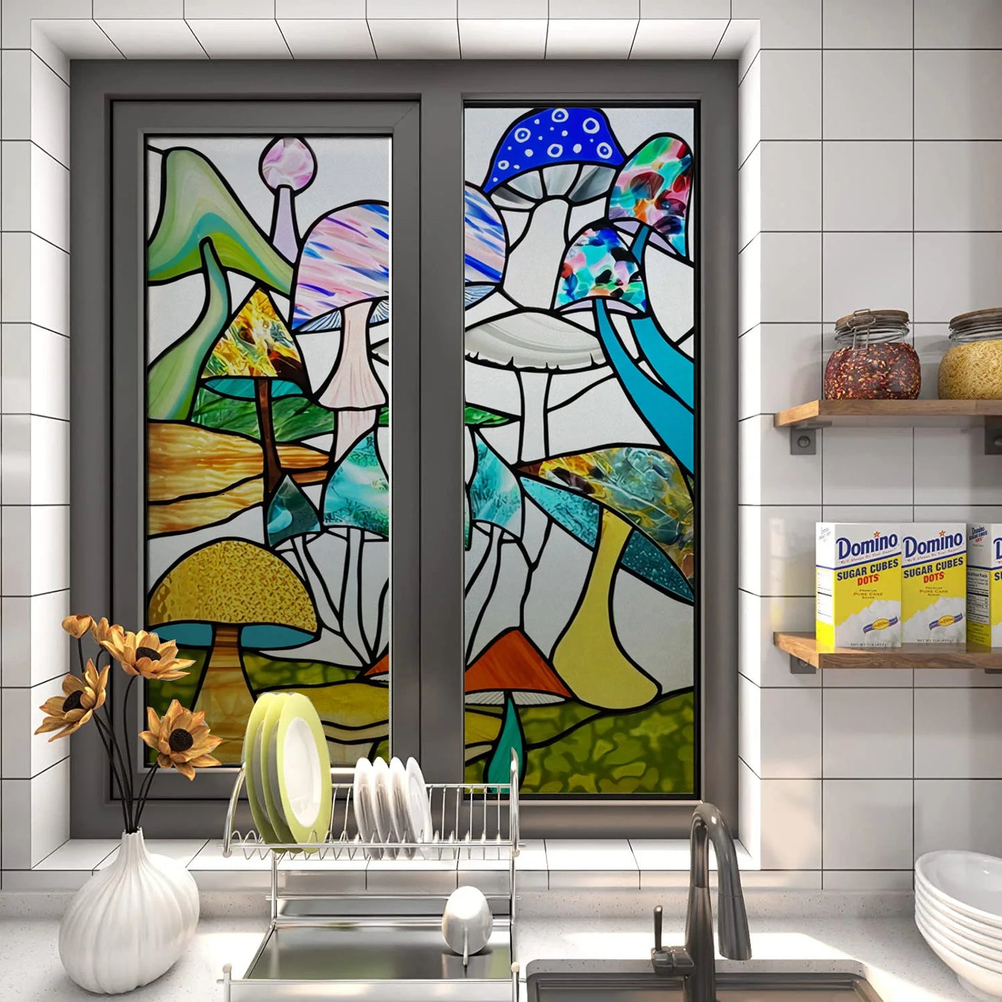 Stained Glass Wndow Film Frosted Glass Sticker Forest Custom Size Castle Cartoon For Kids Room Door Light Box Poster Home Decor
