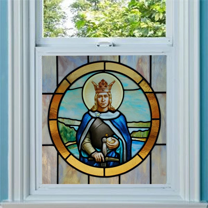 Custom Frosted Stained Glass Window Film,PVC Static Cling Films,Patron Saint of Catholic Church Decor Foil Stickers