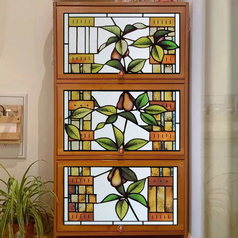 Custom Size Window Films, Frosted Stained Glass Film,Privacy Static Cling,Rose,Flower, Fruit Sticker,For Bathroom Kitchen Home
