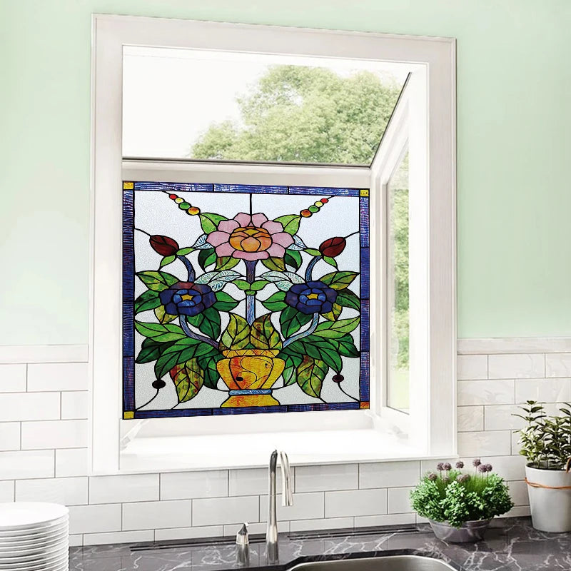Window Film Frosted Stained Glass Films,Customized Art Deco Design Birds Static Cling Sticker,Home Decor Foil Window Treatment