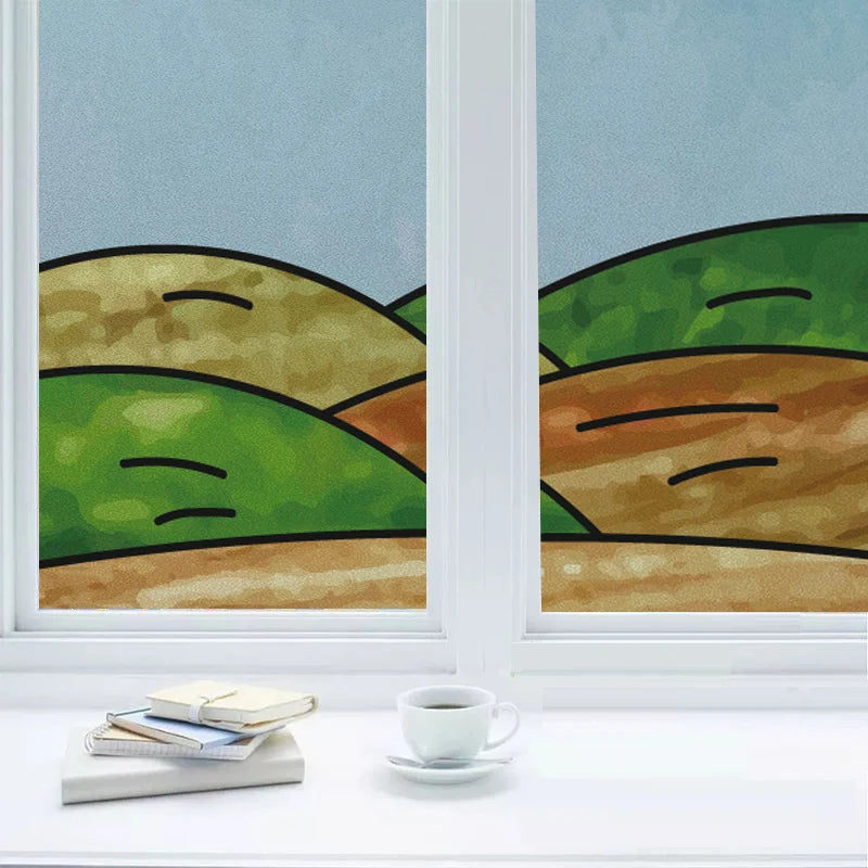 Privacy Window Film Static Clings Stained Glass Non-Adhesive Anti-UV Protection Heat Control Door Stickers for Home