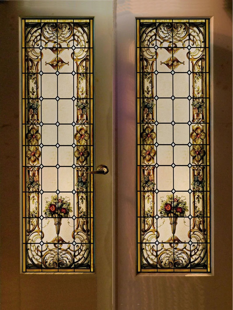 Custom size Window Film Stained Glass Films Frosted Privacy Retro European Church Style Colorful Door Sticker Shower Bathroom