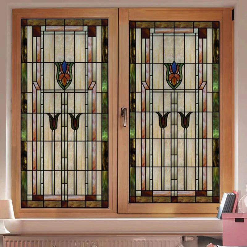 Window Film Frosted Stained Glass Films,Customized Privacy Static Cling,Church Style Door Sticker,For Office Home Bathroom Decor