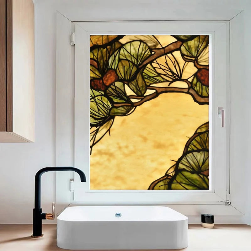 Custom size Glass Films,Stained Glass Stickers Static Cling,Frosted Privacy Print Flower,Tree,Rivers For Window Door Home Decor