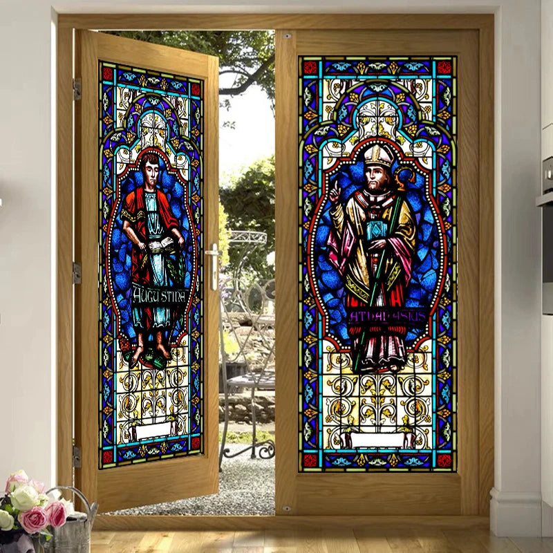 Religious Stained Glass Films,Frosted Window Sticker,Christ Gothic Styles Painting,for Church Prayer room House of Worship Home