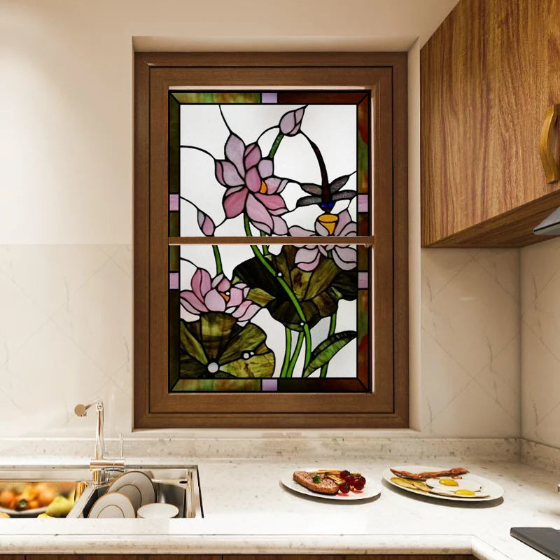 Window Film Frosted Stained Glass Films Customized Art Design Flower Rose Static Cling Sticker,Home Decor Foil Window Treatment