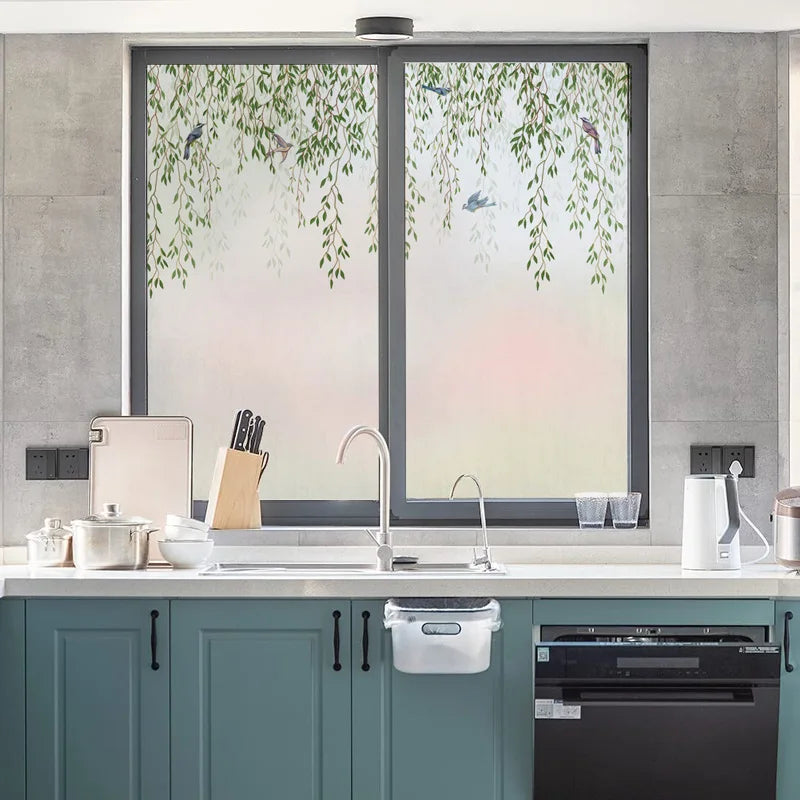 Window Film Frosted Stained Glass Films,Customized Decor Design Leaf Static Cling Sticker,Home Decor Foil Window Treatment