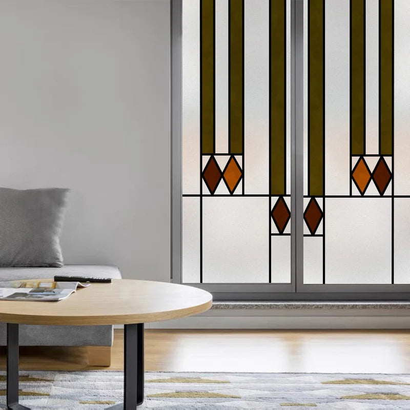 Window Film Frosted Stained Glass Films,Customized Privacy Static Cling,Arts and Crafts Prairie Window Art ,Office Home Decor