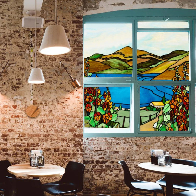 Custom size Glass Films,Large Selection of Landscape painting Stained Glass Window Films. Iris,Tree,Mountain,Rivers,Cloud