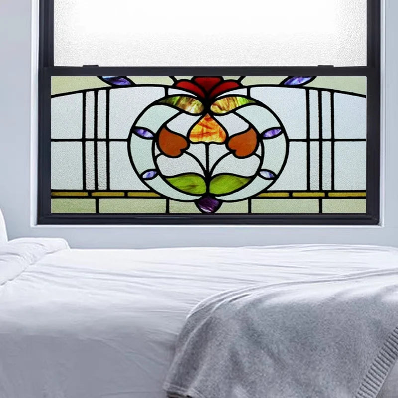 Custom size Window Film Stained Glass Decorative Retro Window Sticker Privacy Frosted Static Cling Home Decal for Glass