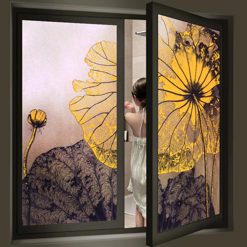 Custom Size Windows Stained Glass Films Door Stickers Wall sticker Art Opaque Satic Cling Lotus Poster Home Decor