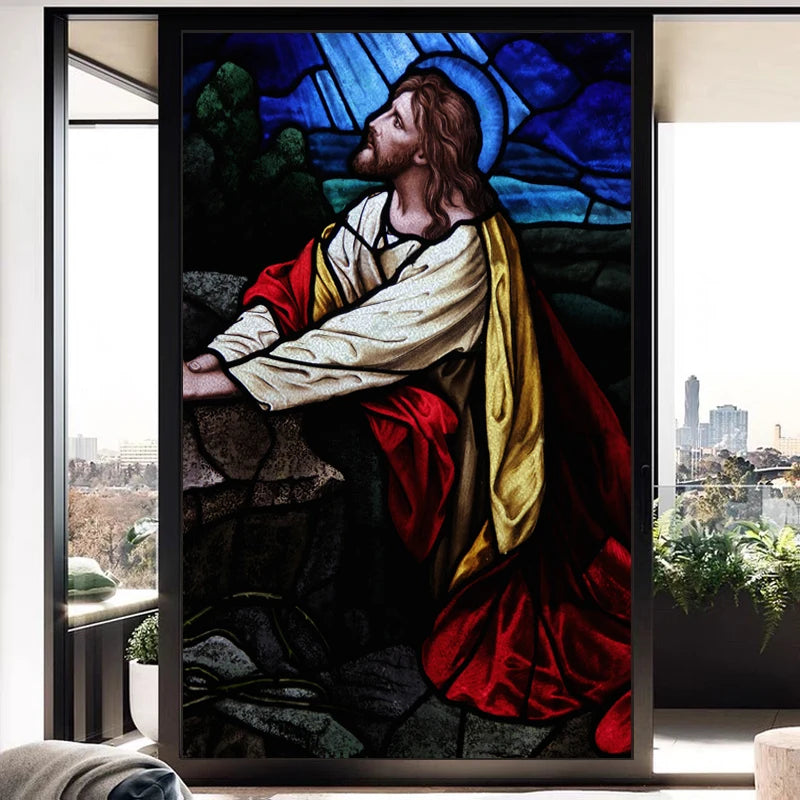Custom size Window Film Stained Glass Films Jesus Christ Virgin Mary Window Sticker Paper Door Stickers Church Style