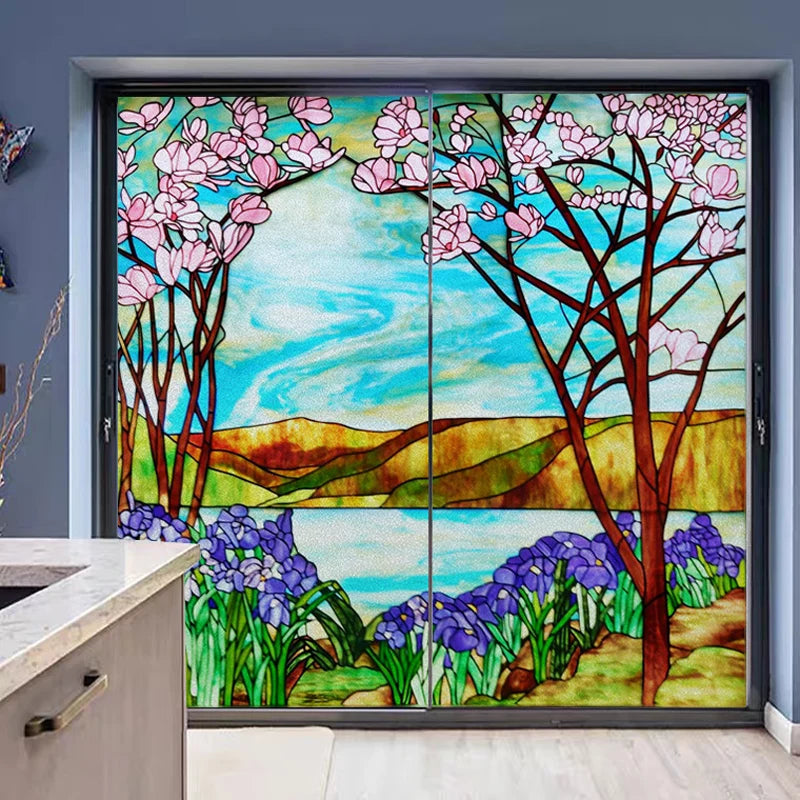 Custom size Stained Glass Film,3D Frosted Static Cling Window Films,Decor Foil Stickers Window Treatment For Square Glass Door