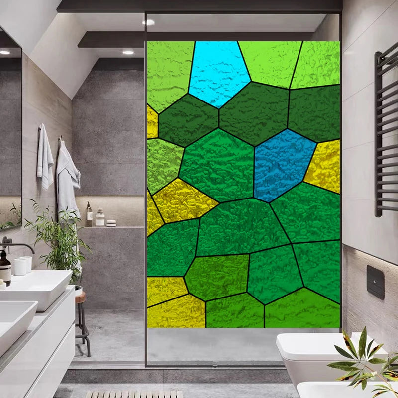 Window Film Frosted Stained Glass Films,Customized Privacy Static Cling,Church Retro Sticker,Office Home Decor,Mosaic Grid