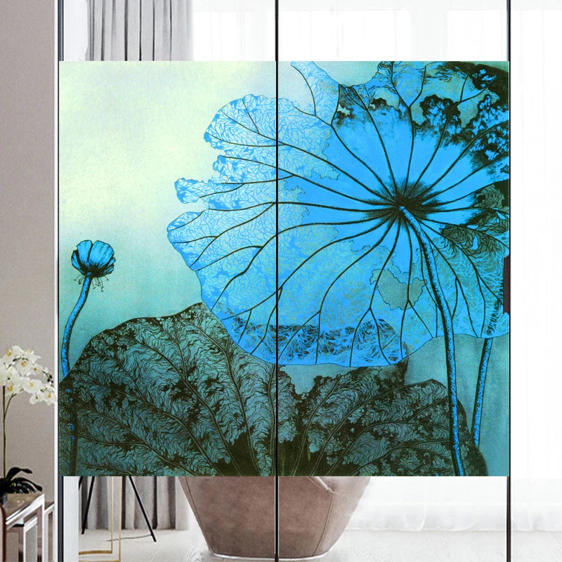 Custom Size Windows Stained Glass Films Door Stickers Wall sticker Art Opaque Satic Cling Lotus Poster Home Decor
