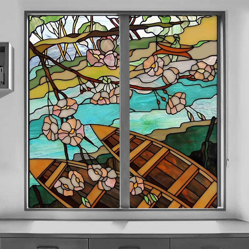 Custom size Glass Films,Large Selection of Landscape painting Stained Glass Window Films. Iris,Tree,Mountain,Rivers,Cloud