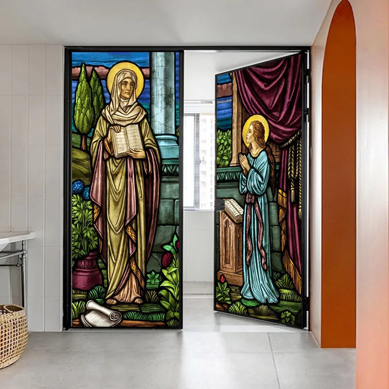 Custom size Window Stained Glass film Door sticker Christian Pictures Wall Stickers Glass decor church Jesus Poster Cus