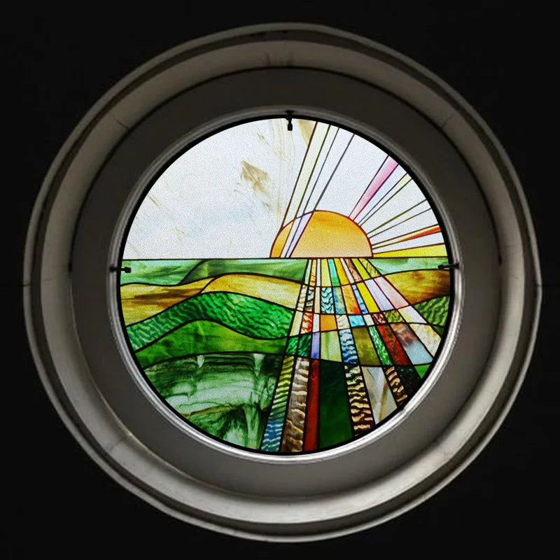 Customized Stained Glass Window Glass Films,Privacy Frosted Static Cling, Classic Pattern For Round Window Door Home Decor
