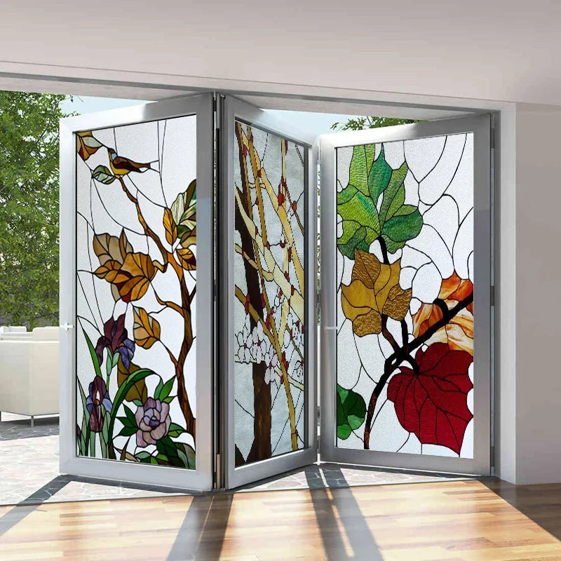 Custom Size Window Films, Frosted Stained Glass Film,Privacy Static Cling,Rose,Flower, Fruit Sticker,For Bathroom Kitchen Home
