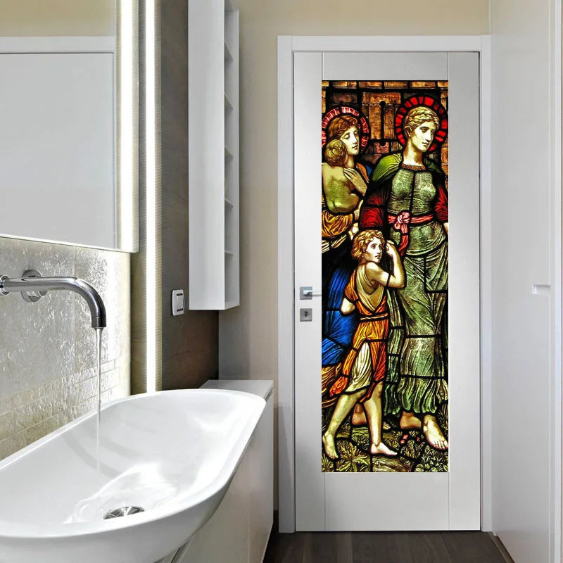 Stained Glass Films, Frosted Sticker,Self Adhesive/Static Cling Privacy Church Home Decor,Children being Blessed