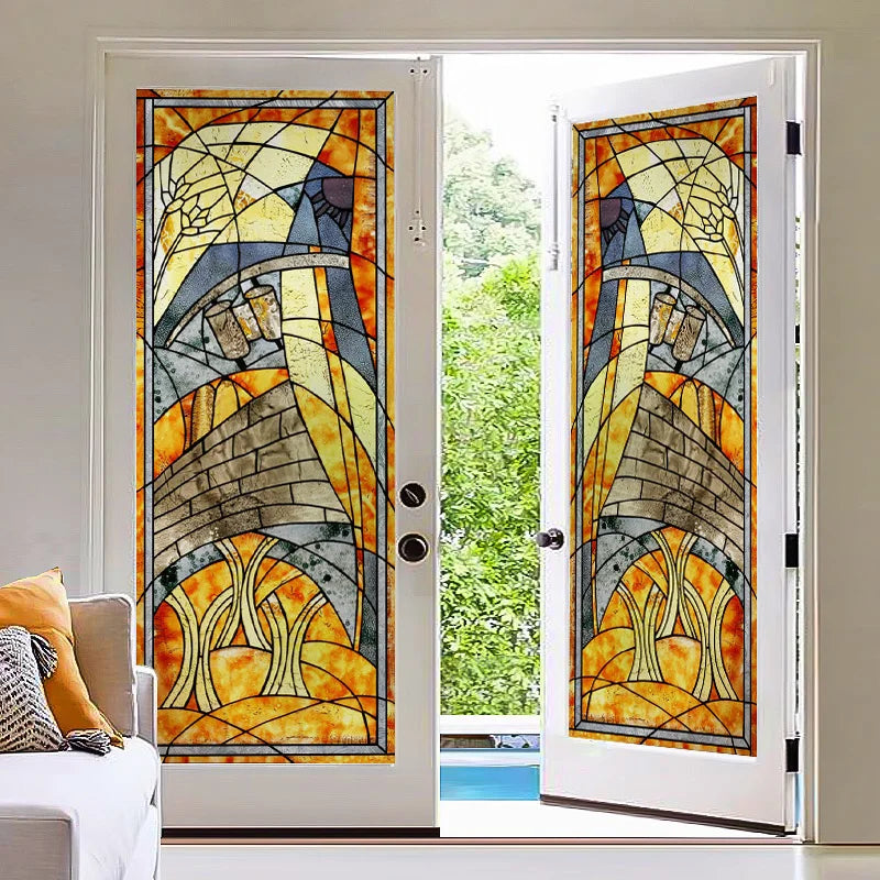 Window Film Frosted Stained Glass Films Customized Art Decor Design Flower Tree Static Cling Sticker,Home Decor Window Treatment