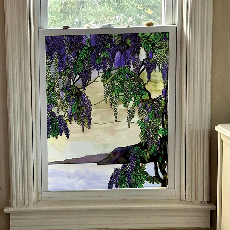 Landscape painting Glass Films Stained Window Film Opaque Sticker Self Adhesive/Static Cling For Square Window do Custom Size
