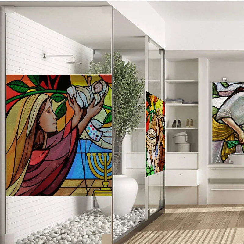Window Film Stained Glass Films Custom size Static Cling,Women Jesus Christ Angels Virgin Mary Picture Decor Window Treatment