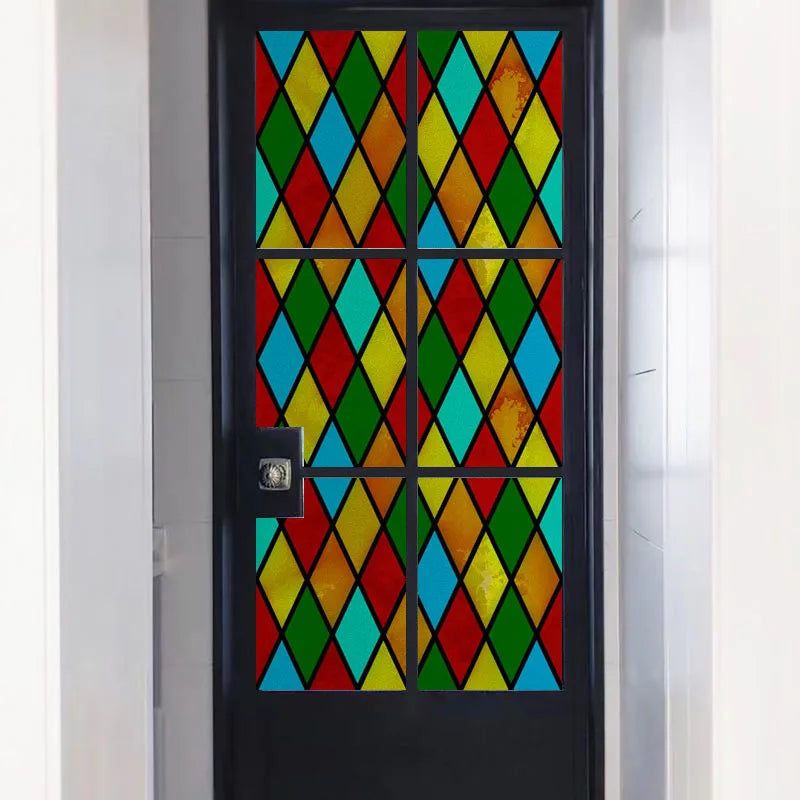 Window Film Frosted Stained Glass Films,Frosted Privacy Reusable Home-Decor Sun Catcher Mosaic Rainbow Color Window Covering
