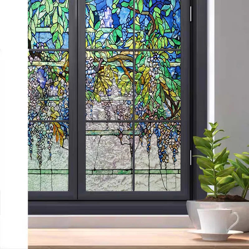 Window Film Frosted Stained Glass Films,Customized Art Deco Design Static Cling Door Sticker,Home Decor Foil Window Treatment