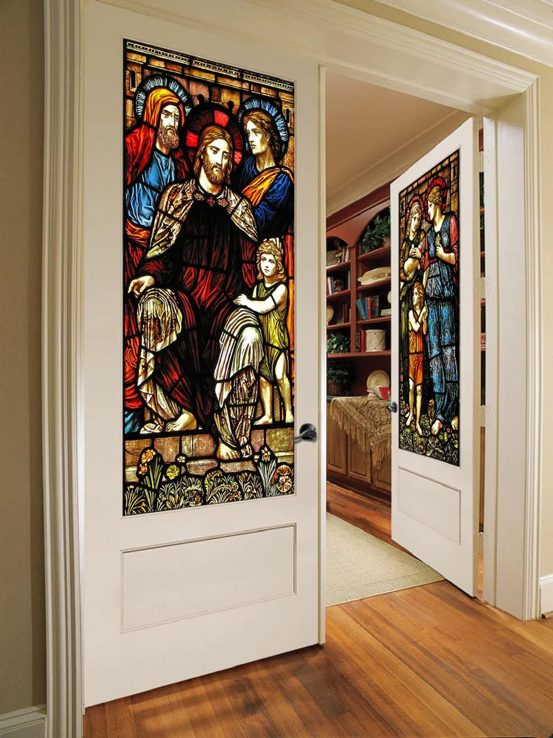 Stained Glass Films, Frosted Sticker,Self Adhesive/Static Cling Privacy Church Home Decor,Children being Blessed