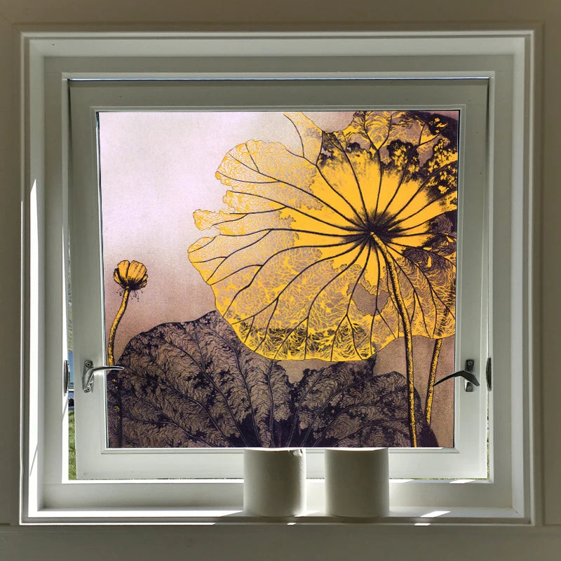 Custom Size Windows Stained Glass Films Door Stickers Wall sticker Art Opaque Satic Cling Lotus Poster Home Decor