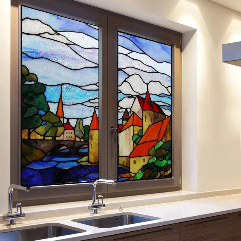 Window Film Frosted Stained Glass Films,Customized Ocean Boat Colour Static Cling Sticker,Home Decor Foil Window Treatment