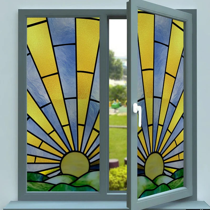 Custom Size Window Film Stained Glass Stickers Static Cling Frosted Privacy Print Sun,Sailboat,Mosaic For Window Door Home Decor