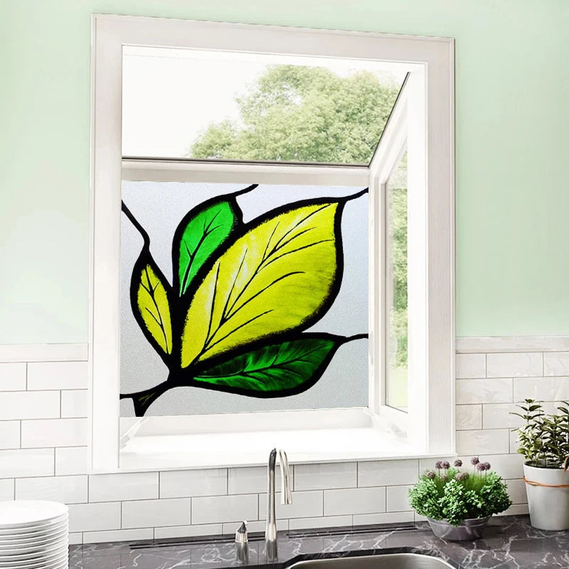 Window Film Frosted Stained Glass Films,Customized Art Design Leaf Tree Static Cling Sticker,Home Decor Foil Window Treatment