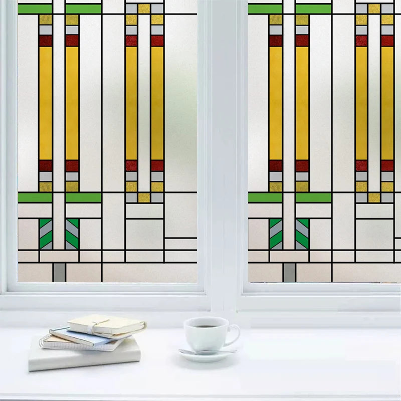 Custom Size Stained Glass Window Film,Frosted Privacy Static Cling,Retro Prairie Style Stickers,Kitchen Bathroom Door Home Decor