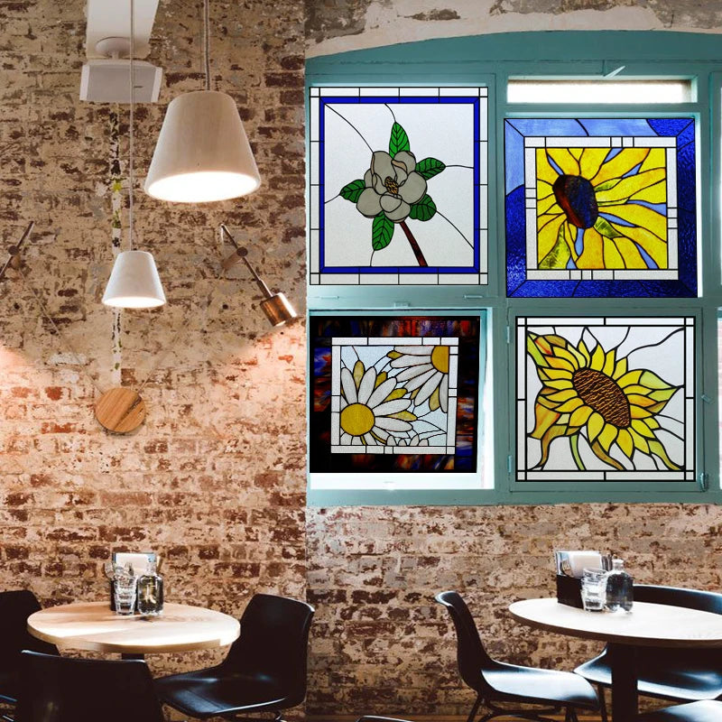 Window Film Frosted Stained Glass Films,Customized Art Deco Design Flowers Static Cling Sticker,Home Decor Foil Window Treatment