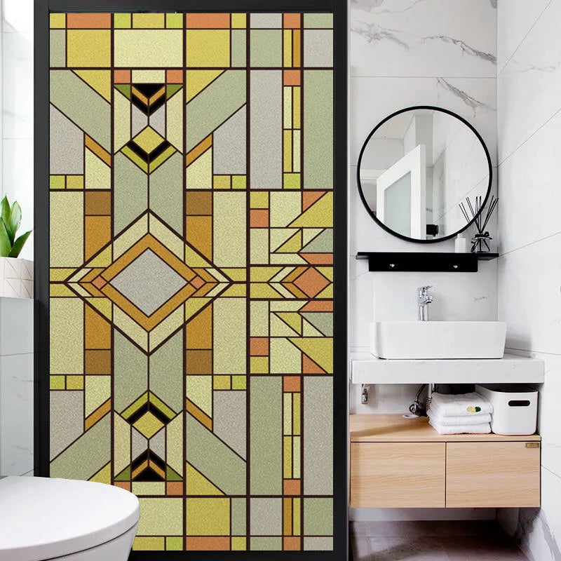 Custom Size Stained Glass Window Film Frosted Privacy Static Cling Retro Prairie Matte Sticker Bathroom Door Office Home Decor