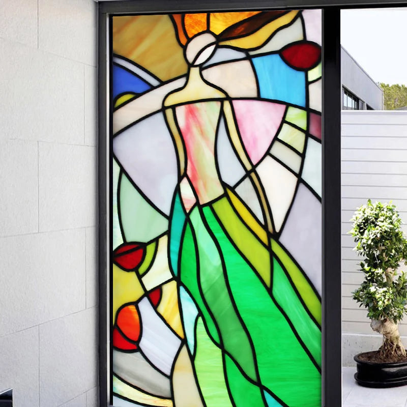 Custom Size Window Film Stained Glass Stickers Static Cling Frosted Privacy Print Sun,Sailboat,Mosaic For Window Door Home Decor