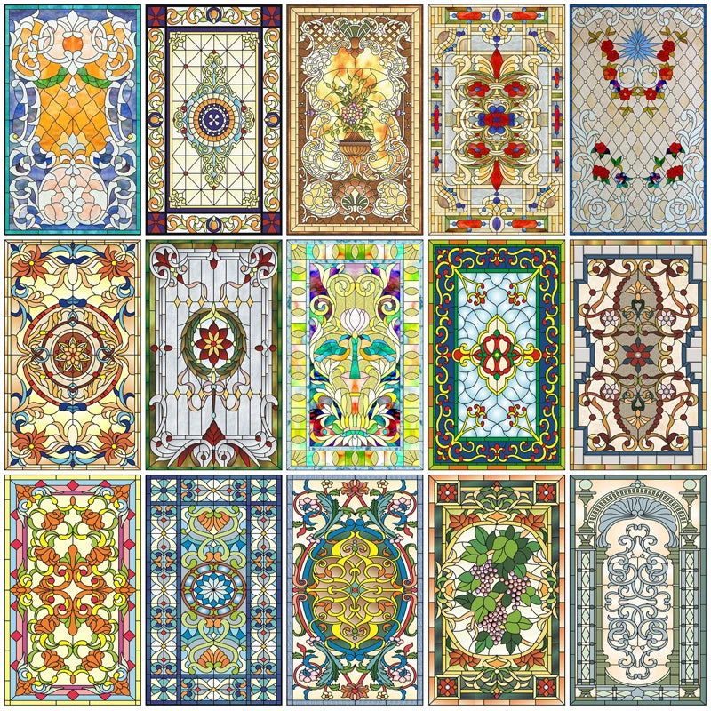 Window Film Victorian Stained Glass Films Customized Church-style Static Cling Sticker Kitchen Bathroom Substitute for Home