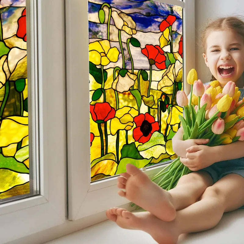 Custom size Glass Films,Stained Glass Stickers Static Cling,Frosted Privacy Print Flower,Tree,Rivers For Window Door Home Decor