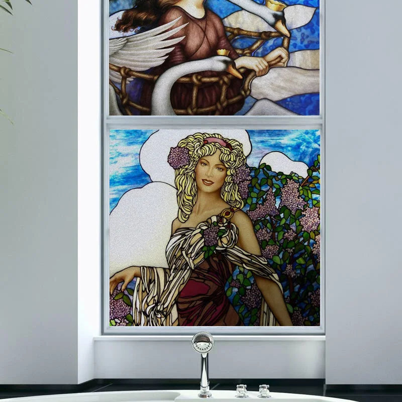 Window Film Stained Glass Films Custom size Static Cling,Women Jesus Christ Angels Virgin Mary Picture Decor Window Treatment
