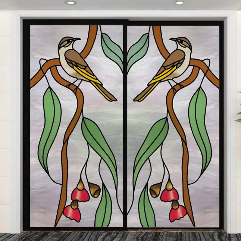 Window Film Frosted Stained Glass Films Customized Art Decor Design Flower Tree Static Cling Sticker,Home Decor Window Treatment