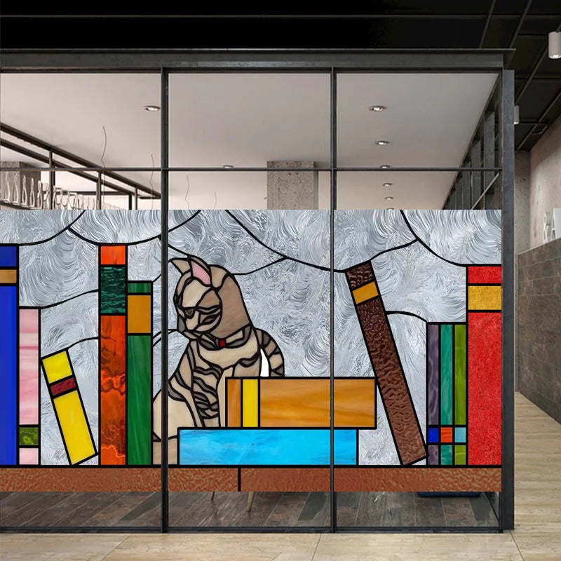 Custom size 3D Matte Window Film Stained Glass Decor Uv Window Sticker Privacy Frosted Static Cling Decal Book Pattern for Glass