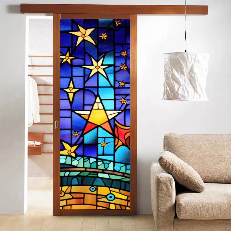 Window Film Frosted Stained Glass Films,Customized Privacy Static Cling,Church Retro Sticker,Office Home Decor,Sun and moon