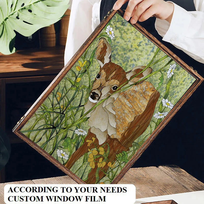 Custom Size Window Stained Glass Films,Cat,Bird,Peacock,Tiger,Fish,Animals Stickers For Bathroom Bedroom Door Office Home Decor