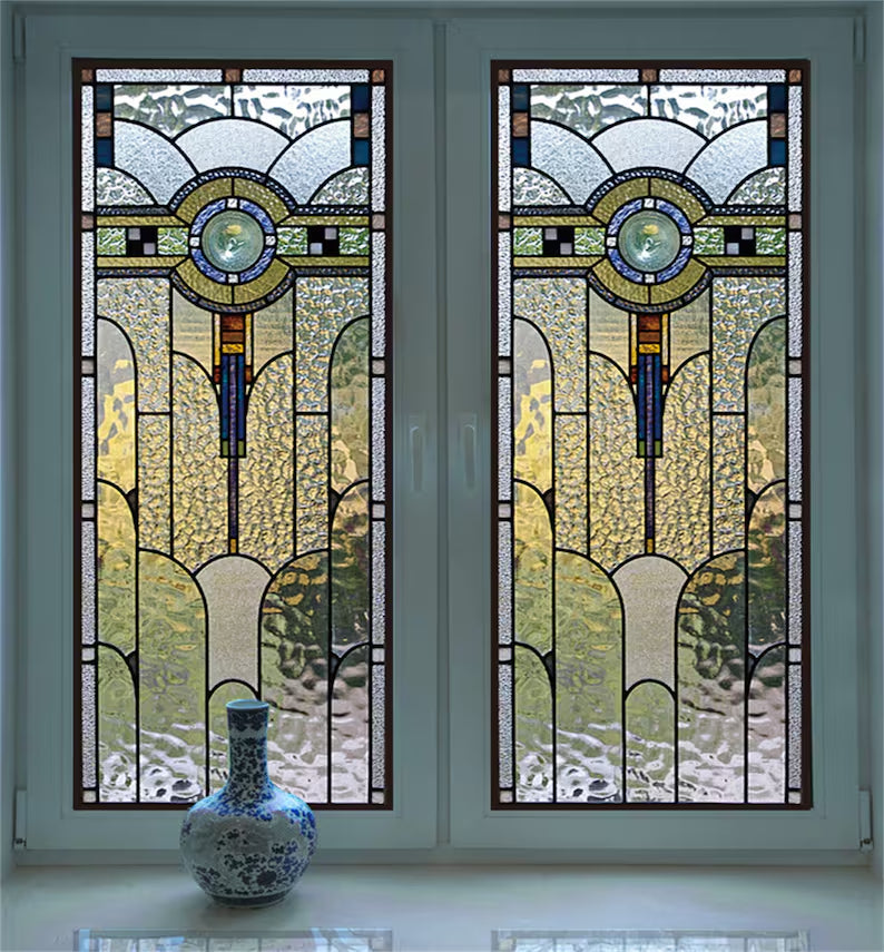 Stained Glass Window Privacy Film Frosted Static Cling Non-Adhesive Glass Cover for Home & Church Decor